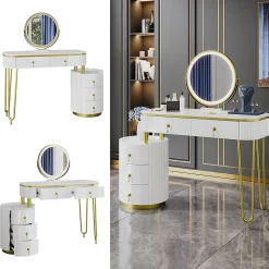 Vicco Coiffeuse Blanc 100cm avec miroir LED