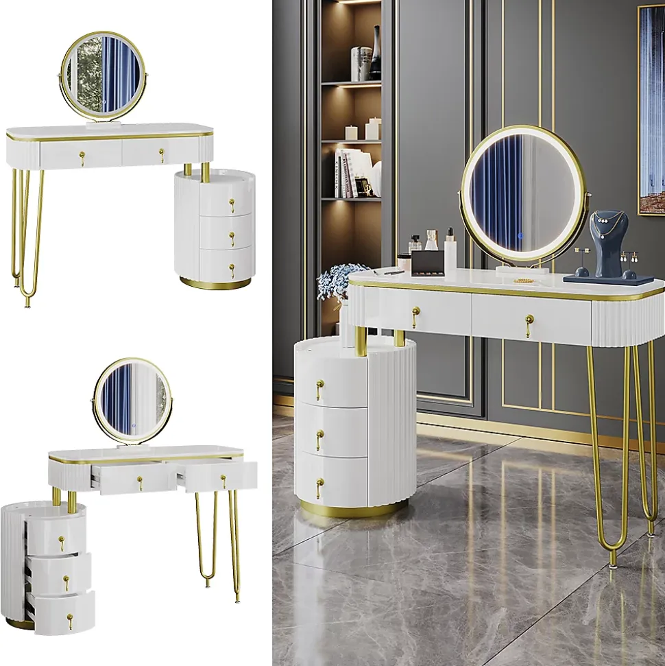 Vicco Coiffeuse Blanc 100cm avec miroir LED