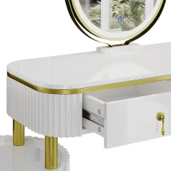 Vicco Coiffeuse Blanc 100cm avec miroir LED