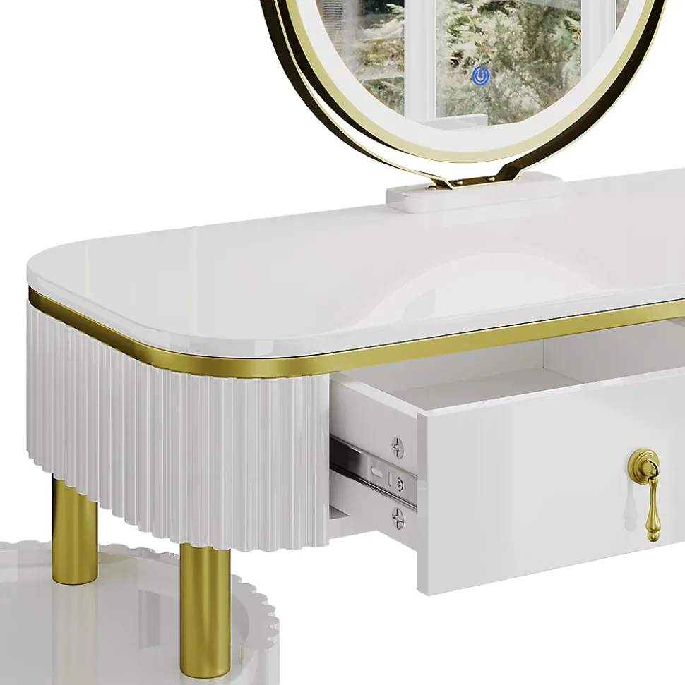Vicco Coiffeuse Blanc 100cm avec miroir LED