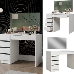 Vicco Coiffeuse Blanc 100cm avec 5 tiroirs