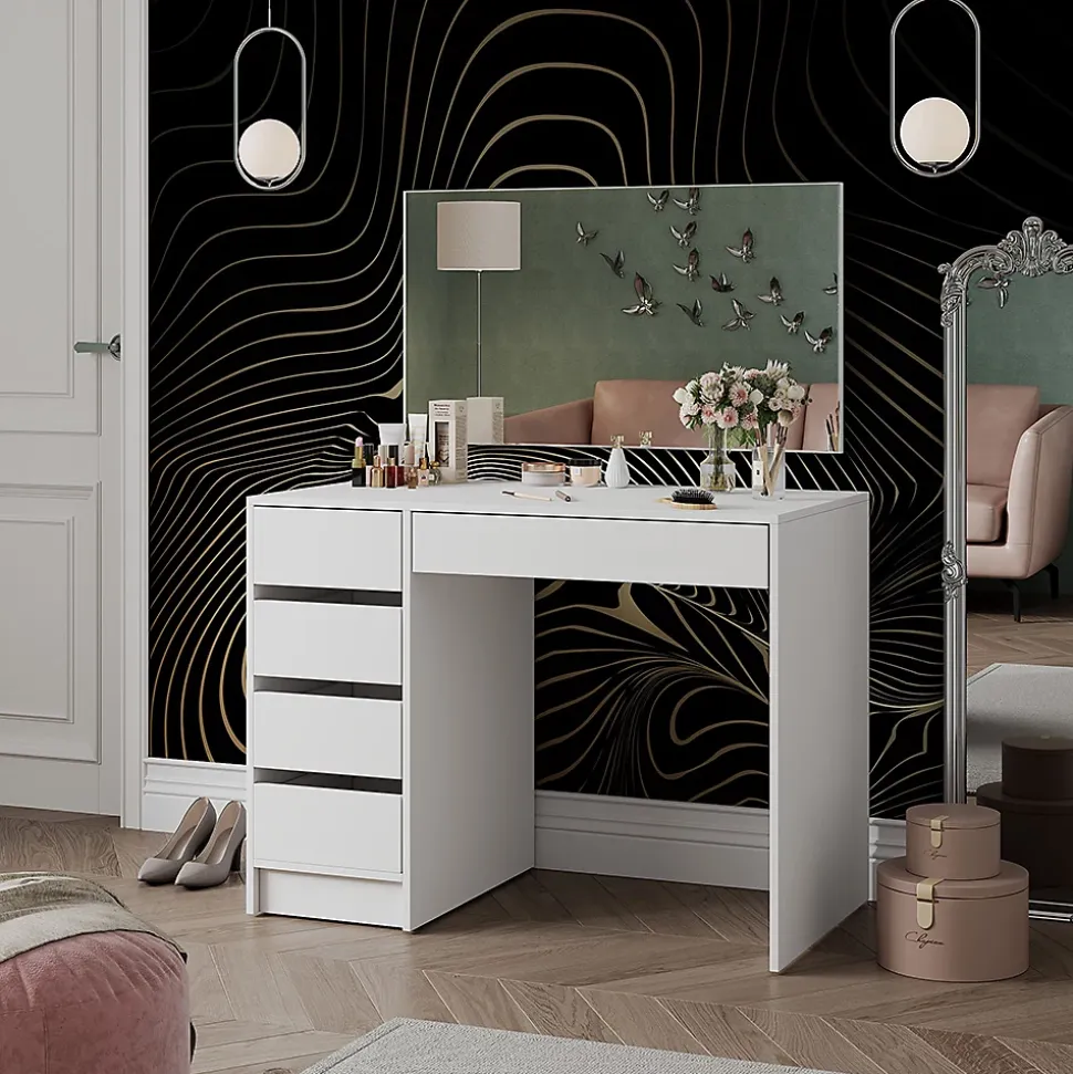 Vicco Coiffeuse Blanc 100cm avec 5 tiroirs