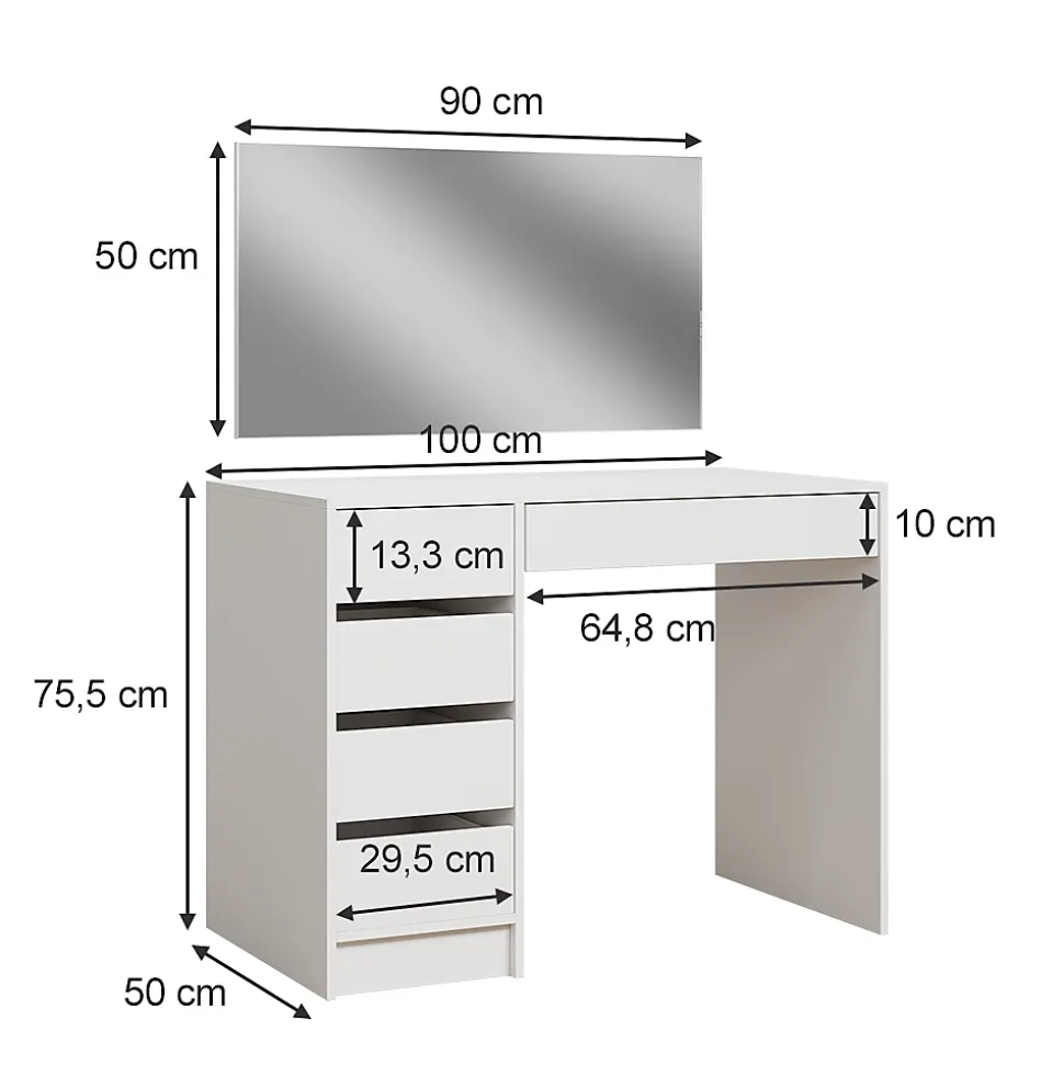 Vicco Coiffeuse Blanc 100cm avec 5 tiroirs