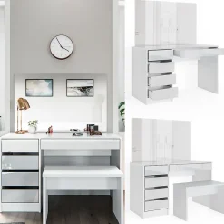 Vicco Coiffeuse Blanc 120cm avec banc