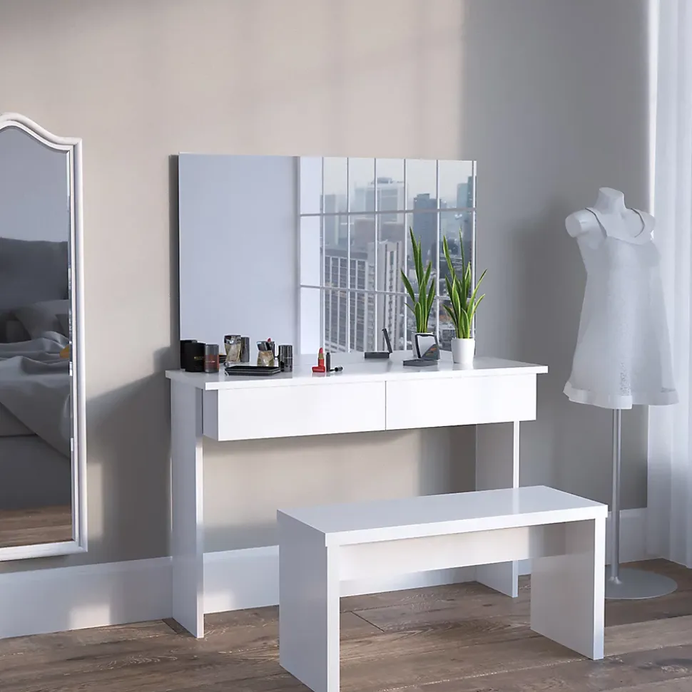 Vicco Coiffeuse Blanc 120cm sans miroir, avec banc