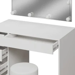 Vicco Coiffeuse Blanc 100cm avec éclairage LED et tabouret