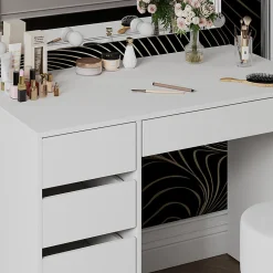 Vicco Coiffeuse Blanc 100cm avec éclairage LED et tabouret