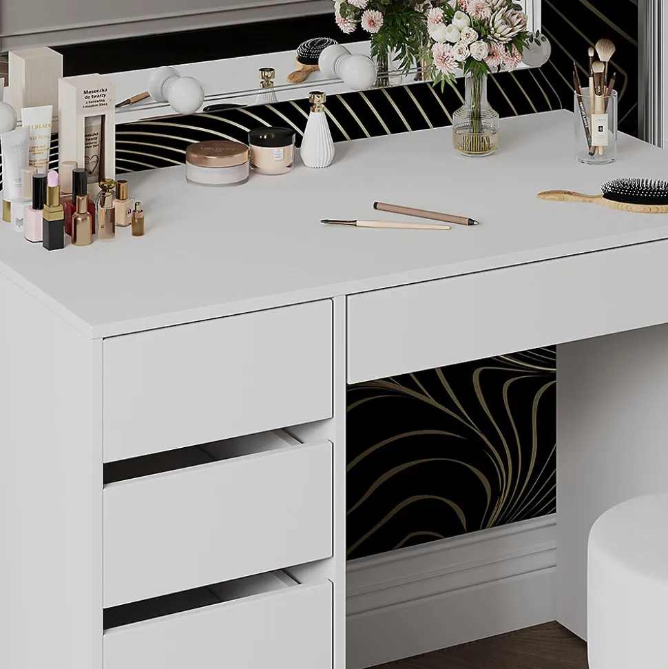 Vicco Coiffeuse Blanc 100cm avec éclairage LED et tabouret