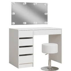Vicco Coiffeuse Blanc 100cm avec éclairage LED et tabouret