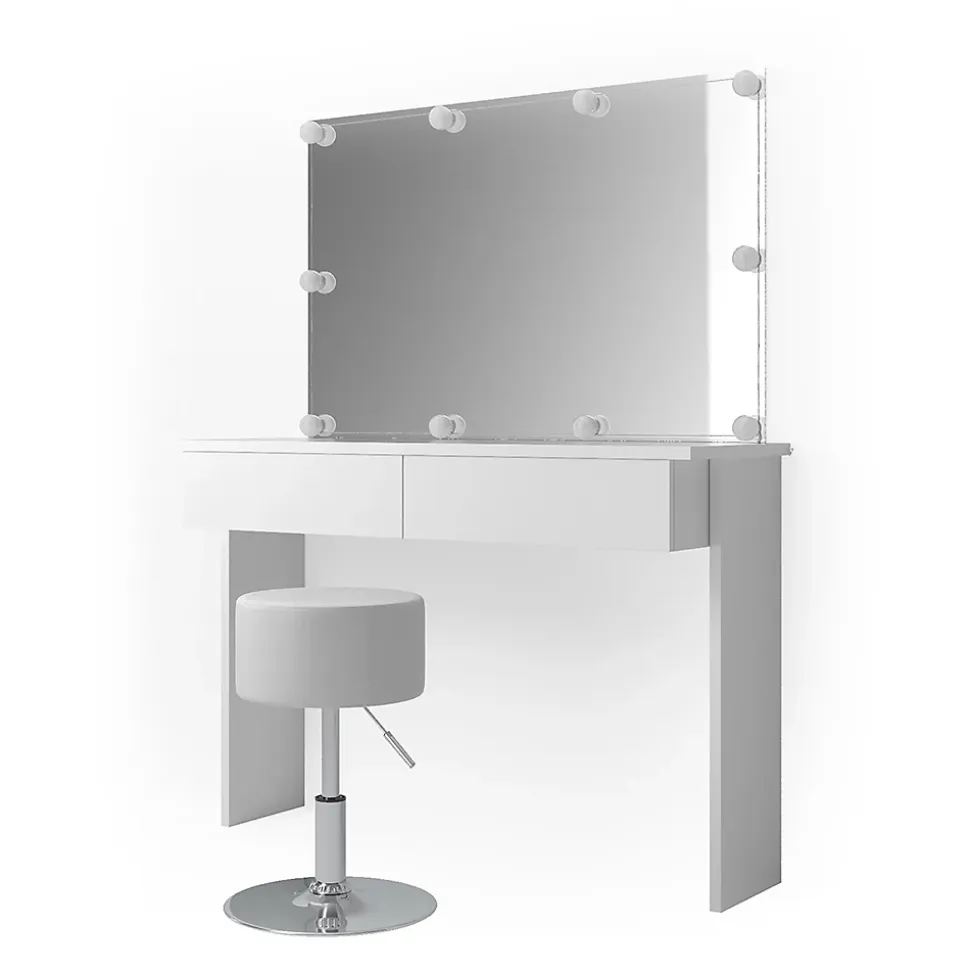 Vicco Coiffeuse Blanc 120cm avec éclairage LED et tabouret