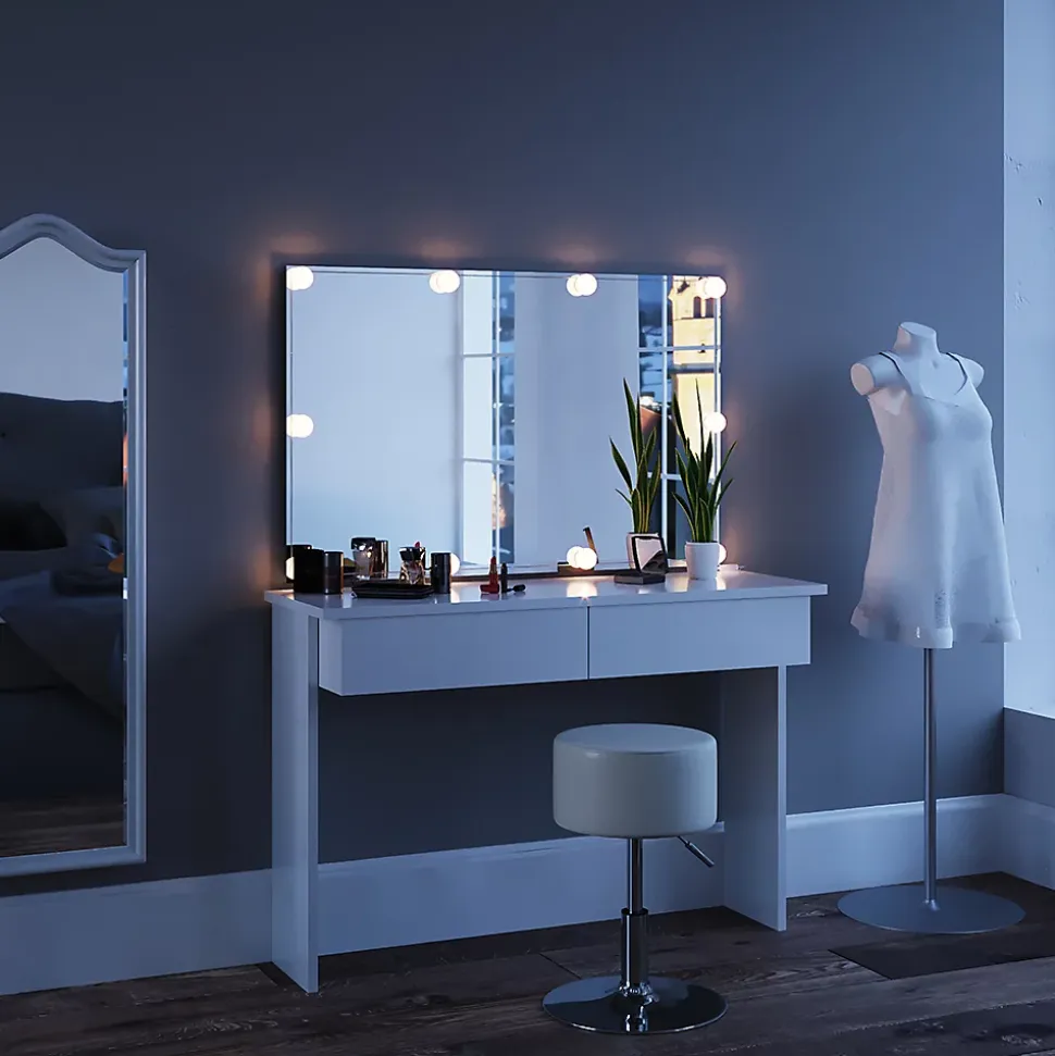 Vicco Coiffeuse Blanc 120cm avec éclairage LED et tabouret