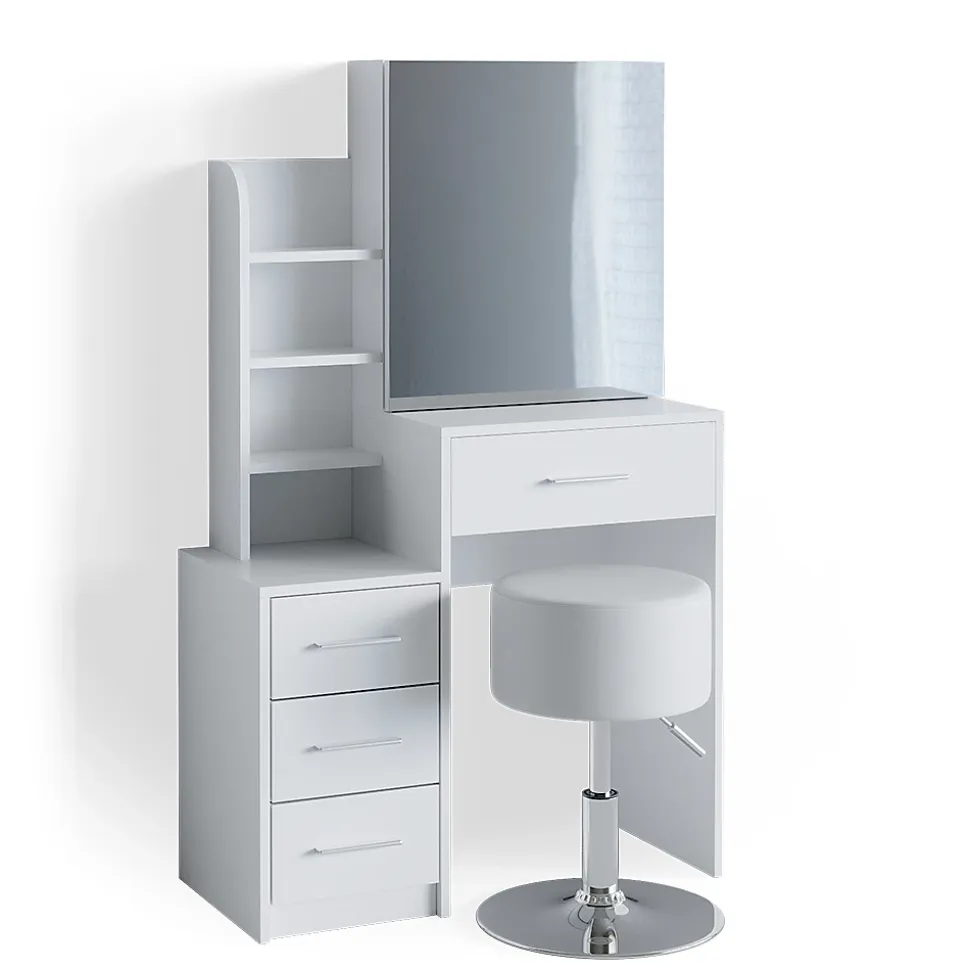 Vicco Coiffeuse Blanc 80cm avec tabouret