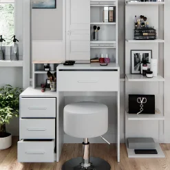 Vicco Coiffeuse Blanc 80cm avec tabouret