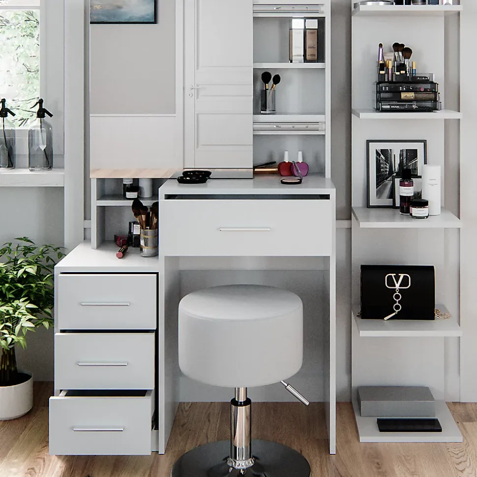 Vicco Coiffeuse Blanc 80cm avec tabouret