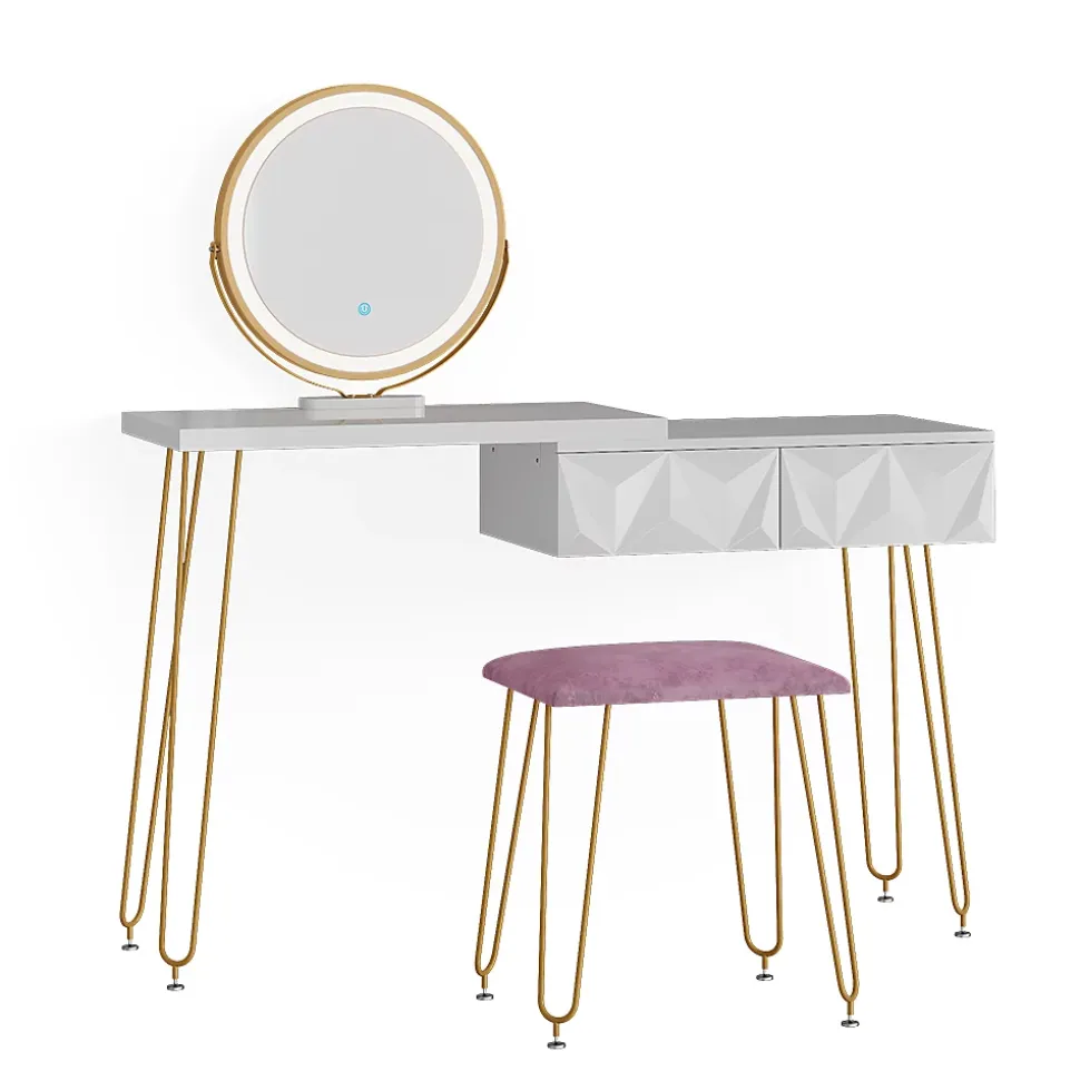 Vicco Coiffeuse Blanc 120cm avec éclairage LED et tabouret