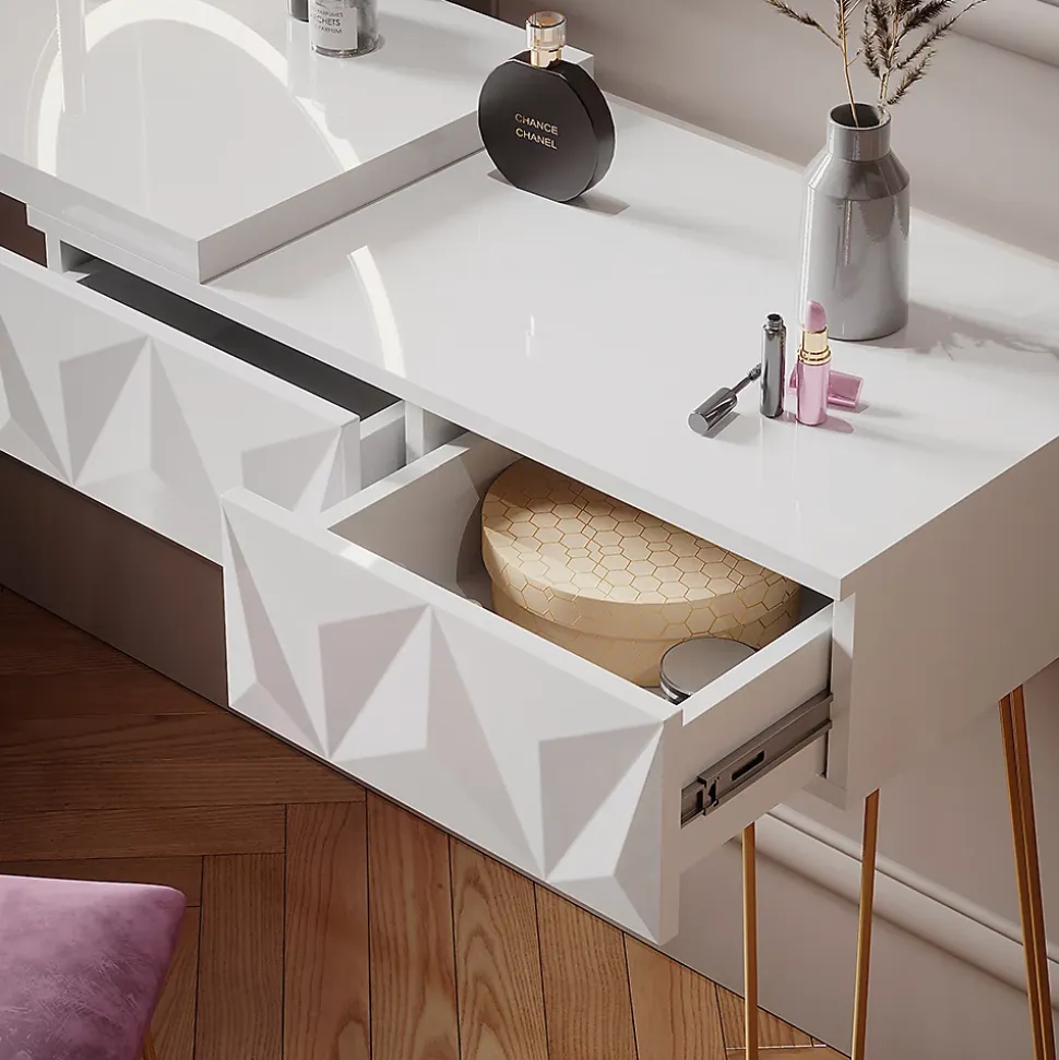 Vicco Coiffeuse Blanc 120cm avec éclairage LED et tabouret
