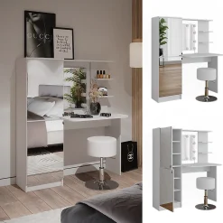 Vicco Coiffeuse Blanc 123cm avec éclairage LED et tabouret