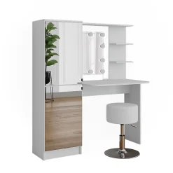 Vicco Coiffeuse Blanc 123cm avec éclairage LED et tabouret