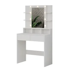 Vicco Coiffeuse Blanc 80cm avec éclairage LED