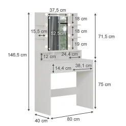 Vicco Coiffeuse Blanc 80cm avec éclairage LED