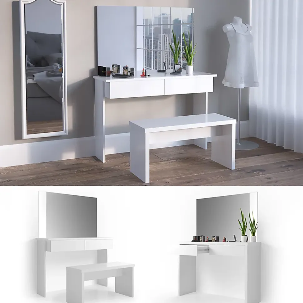 Vicco Coiffeuse Blanc 120cm avec banc