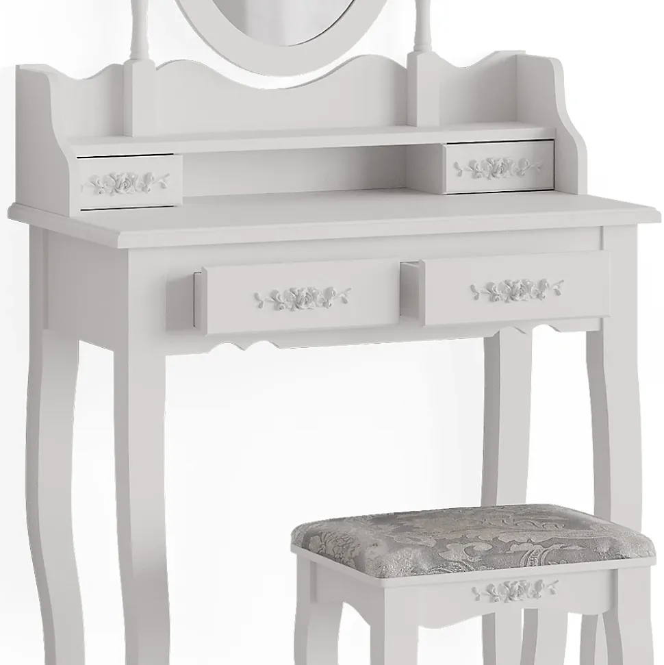 Vicco Coiffeuse Blanc 75cm avec tabouret