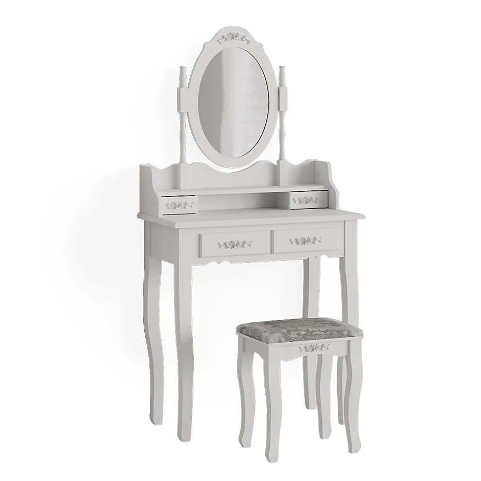 Vicco Coiffeuse Blanc 75cm avec tabouret