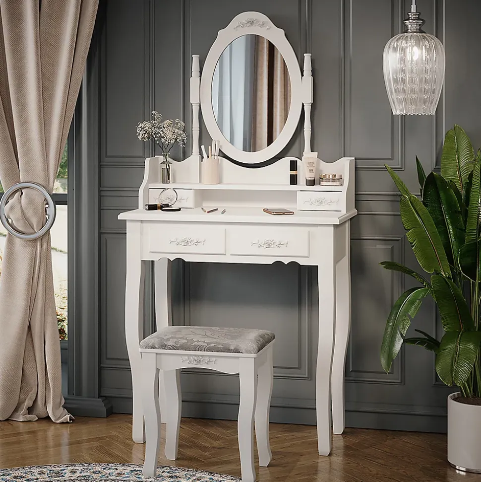 Vicco Coiffeuse Blanc 75cm avec tabouret