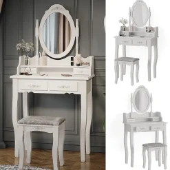 Vicco Coiffeuse Blanc 75cm avec tabouret