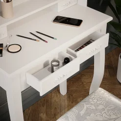 Vicco Coiffeuse Blanc 75cm avec tabouret