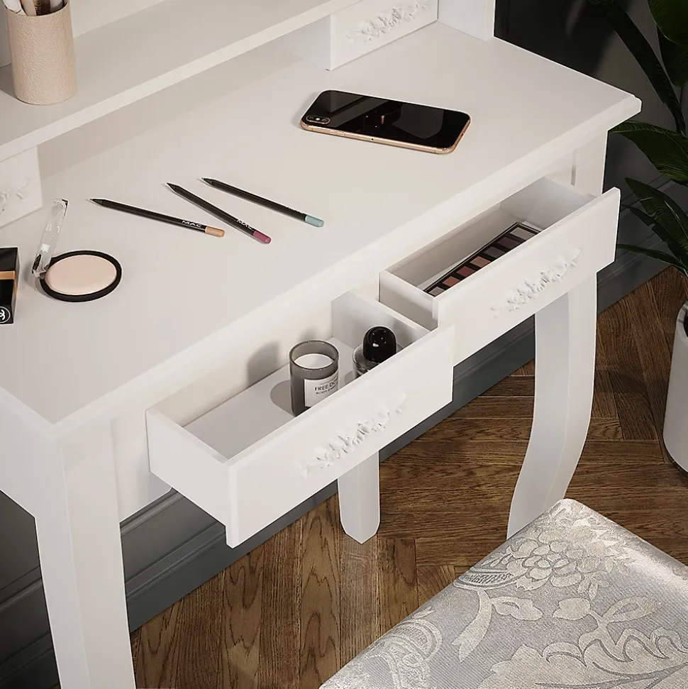 Vicco Coiffeuse Blanc 75cm avec tabouret
