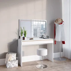 Vicco Coiffeuse Blanc 120cm avec miroir LED et tabouret