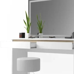 Vicco Coiffeuse Blanc 120cm avec miroir LED et tabouret