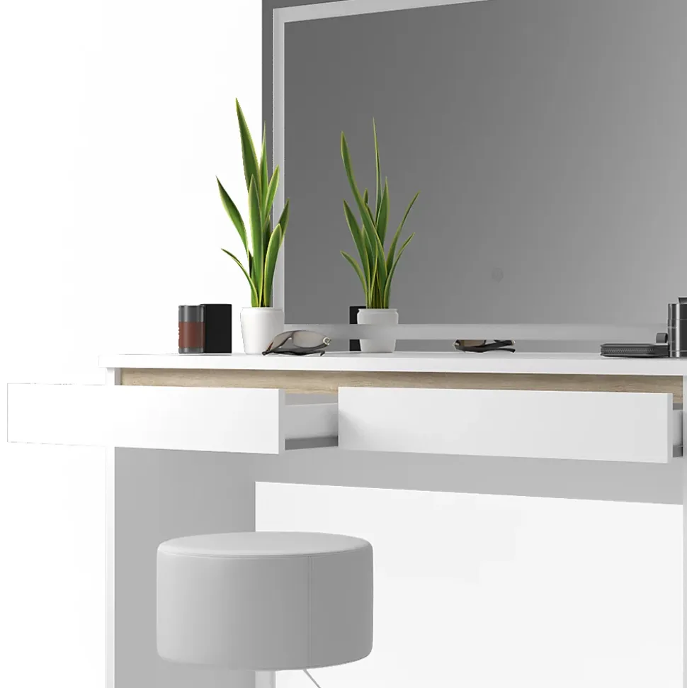 Vicco Coiffeuse Blanc 120cm avec miroir LED et tabouret