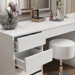 Vicco Coiffeuse Blanc 55cm avec miroir LED et tabouret