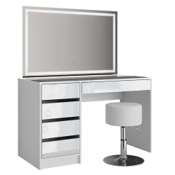 Vicco Coiffeuse Blanc 55cm avec miroir LED et tabouret