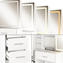 Vicco Coiffeuse Blanc 80cm avec miroir LED
