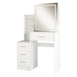 Vicco Coiffeuse Blanc 80cm avec miroir LED
