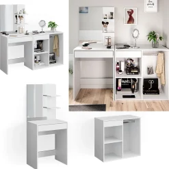 Vicco Coiffeuse Blanc 140cm avec armoire