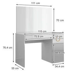 Vicco Coiffeuse Blanc 115cm avec miroir