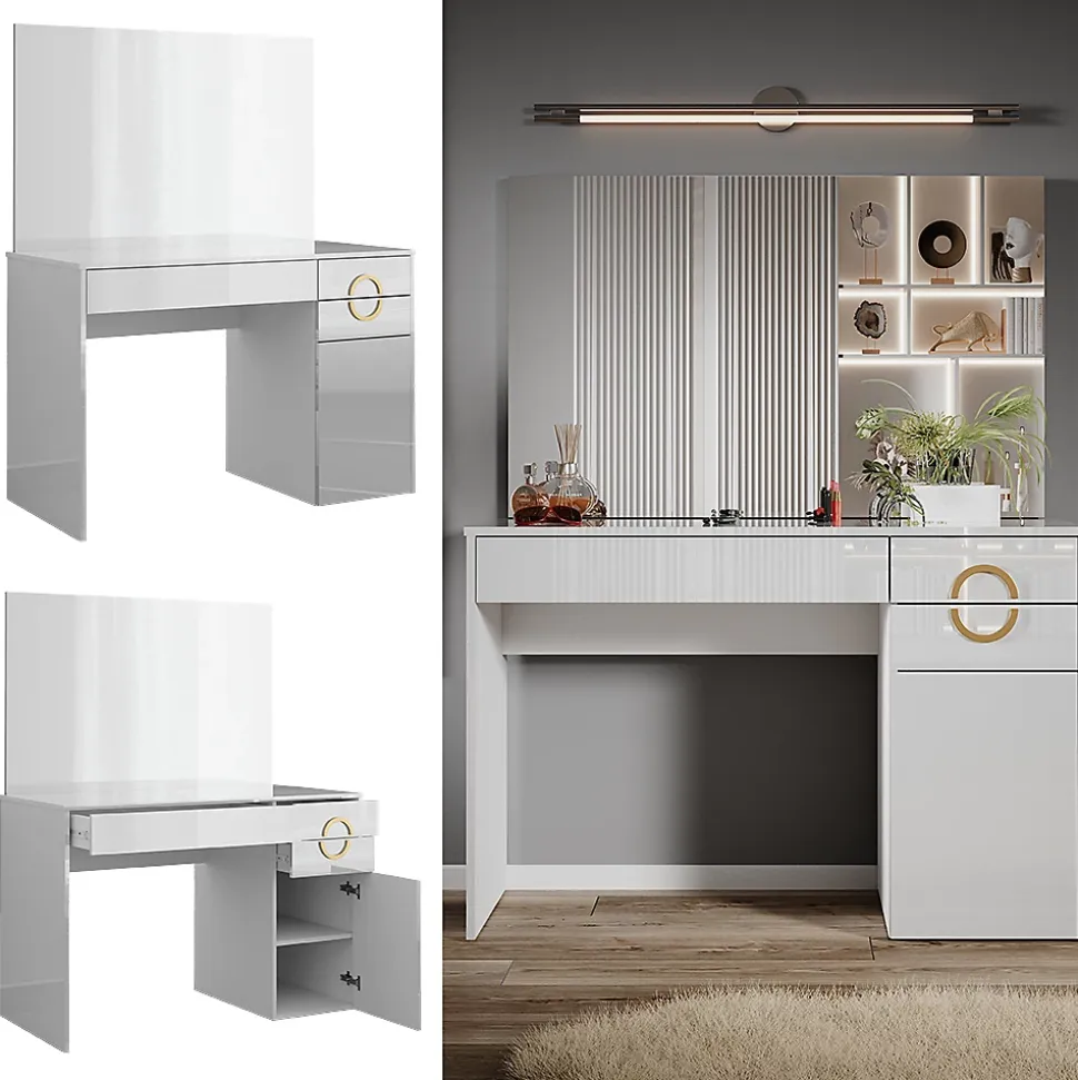 Vicco Coiffeuse Blanc 115cm avec miroir