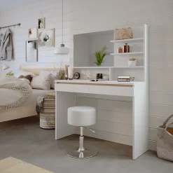 Vicco Coiffeuse Blanc 120cm avec étagère miroir & tabouret