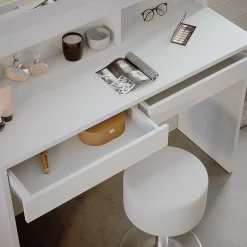 Vicco Coiffeuse Blanc 120cm avec étagère miroir & tabouret