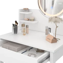Vicco Coiffeuse Blanc 60cm avec miroir LED