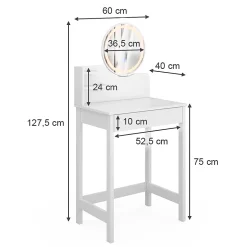 Vicco Coiffeuse Blanc 60cm avec miroir LED