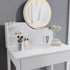 Vicco Coiffeuse Blanc 60cm avec miroir LED