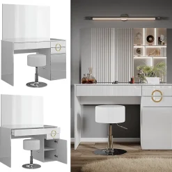 Vicco Coiffeuse Blanc 115cm avec tabouret