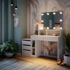Vicco Coiffeuse Blanc 139.8cm avec éclairage LED