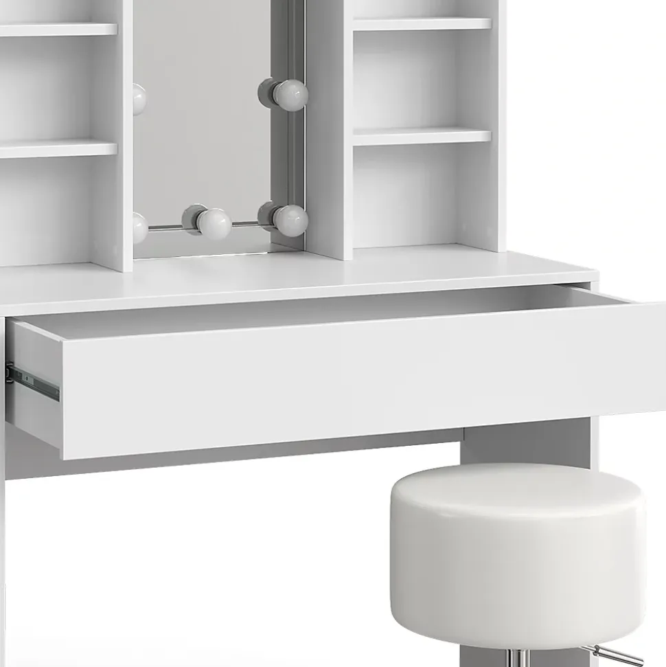 Vicco Coiffeuse Blanc 93cm avec éclairage LED et tabouret