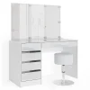 Vicco Coiffeuse Blanc 55cm avec éclairage LED et tabouret